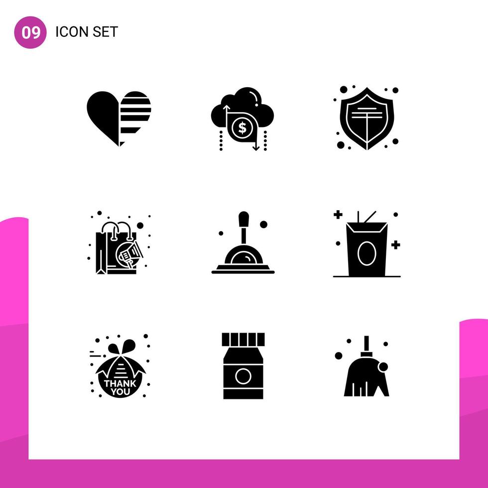 Solid Glyph Pack of 9 Universal Symbols of search marketing arrow digital shield Editable Vector Design Elements