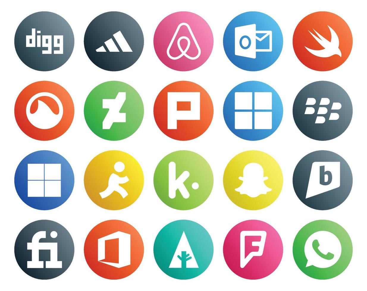 20 Social Media Icon Pack Including forrst fiverr microsoft brightkite kik vector
