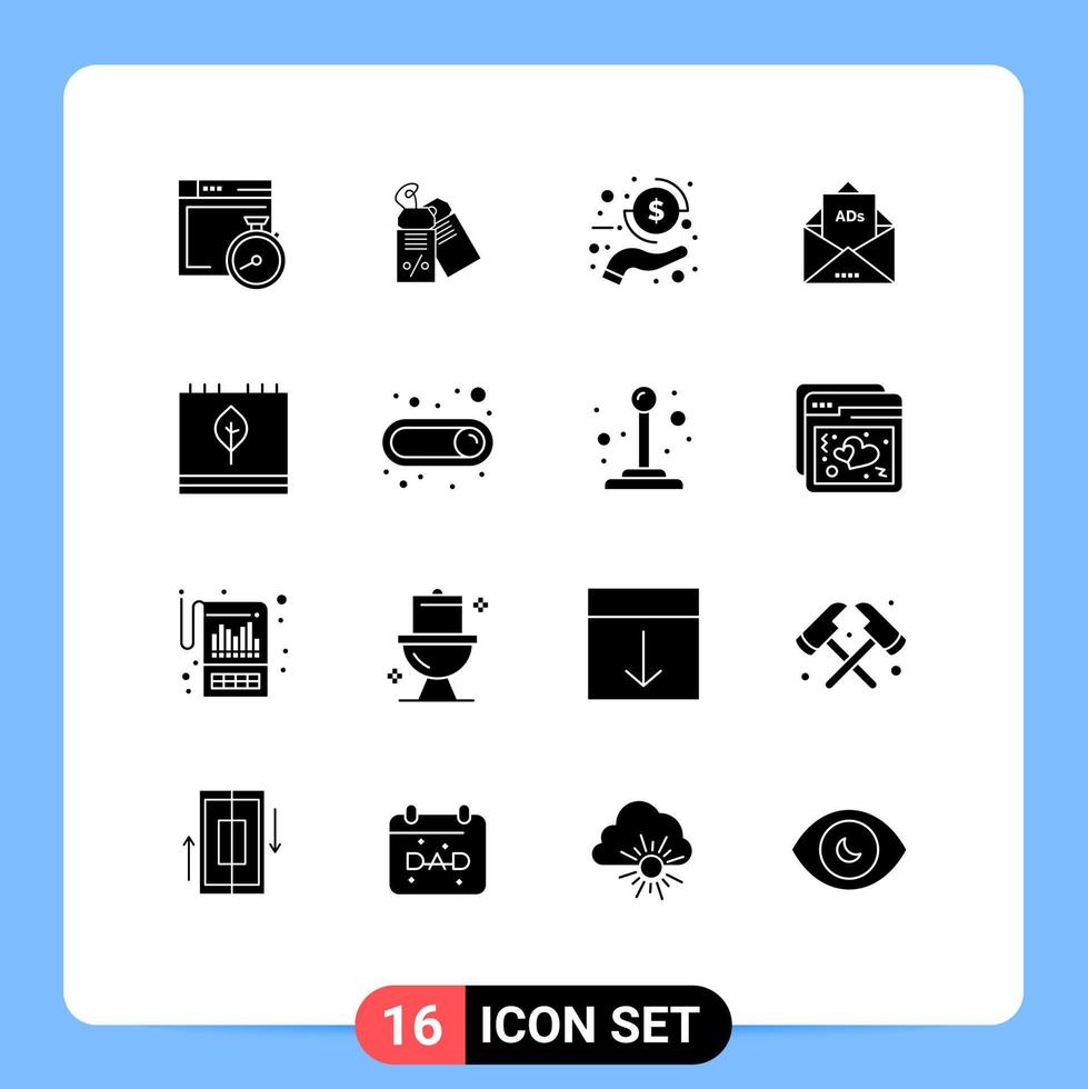 16 Universal Solid Glyphs Set for Web and Mobile Applications autumn letter coin email ad Editable Vector Design Elements