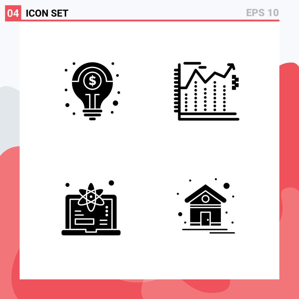 Solid Glyph Pack of 4 Universal Symbols of financial degree solution business science Editable Vector Design Elements