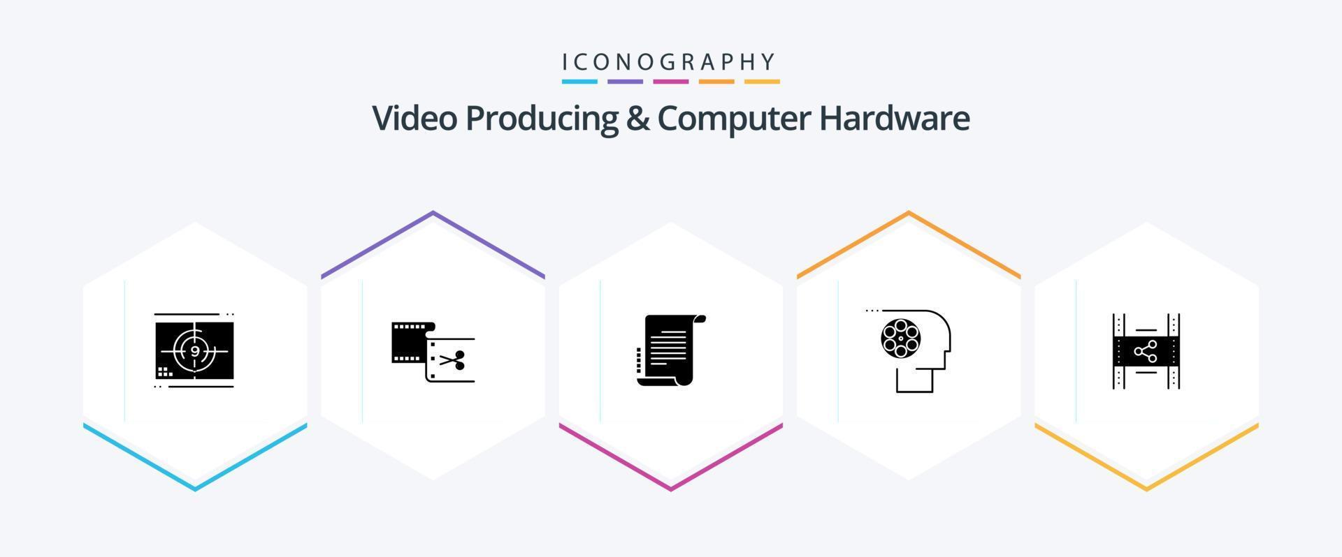 vídeo productor y computadora hardware 25 glifo icono paquete incluso película. película. edición. multitud. guión vector