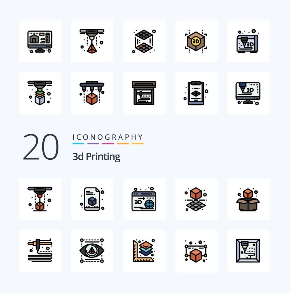 20 3d Printing Line Filled Color icon Pack like 3d printing page computer globe vector