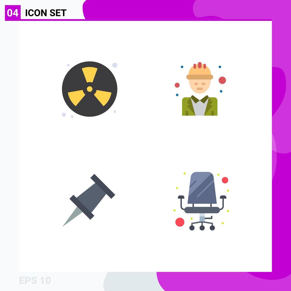 Pack of 4 creative Flat Icons of burn manager fireman engineer pin Editable Vector Design Elements