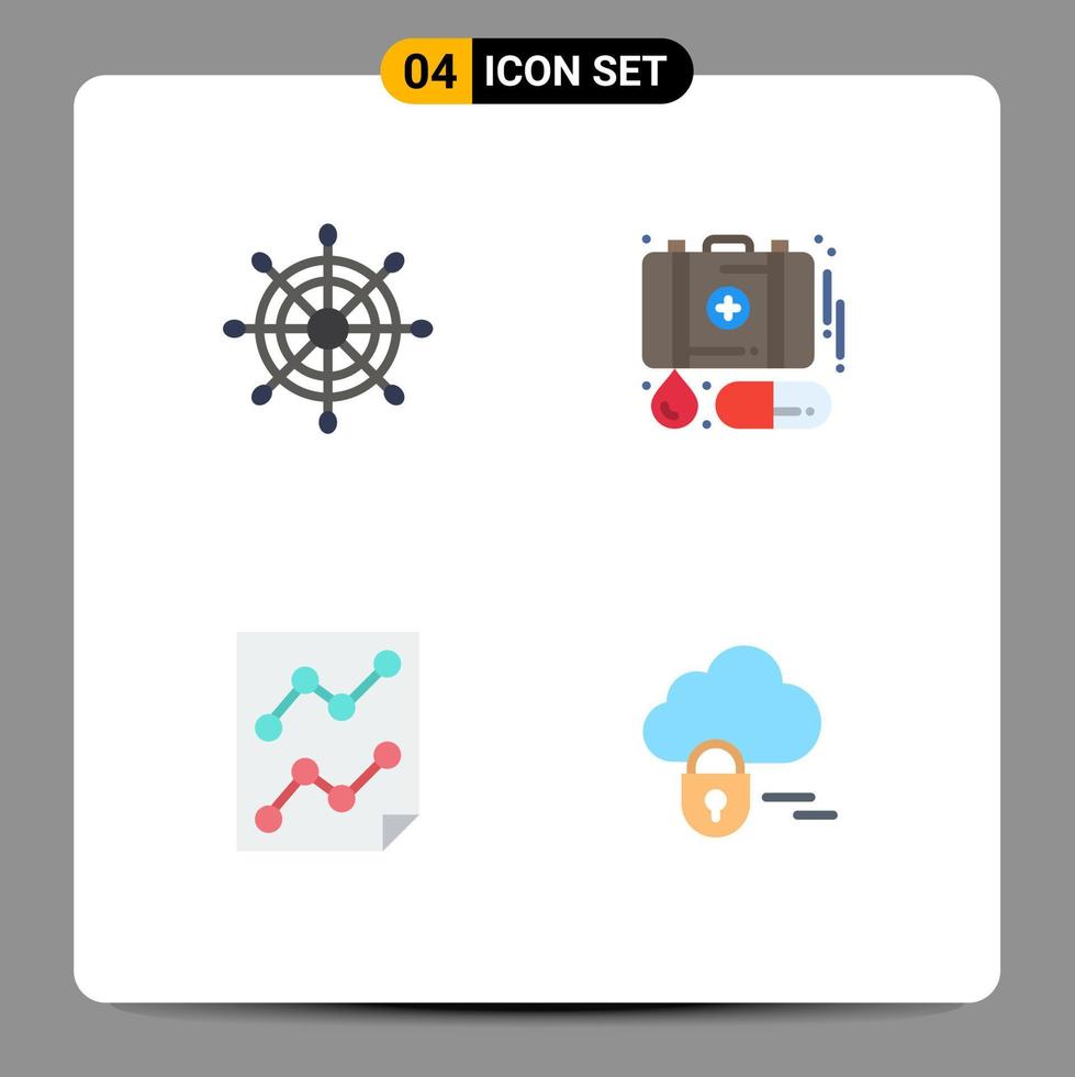 Modern Set of 4 Flat Icons Pictograph of helm page case medicine report Editable Vector Design Elements