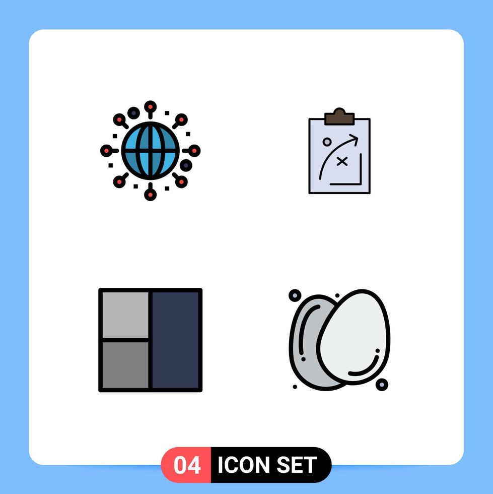 4 Creative Icons Modern Signs and Symbols of global grid plan tactics egg Editable Vector Design Elements