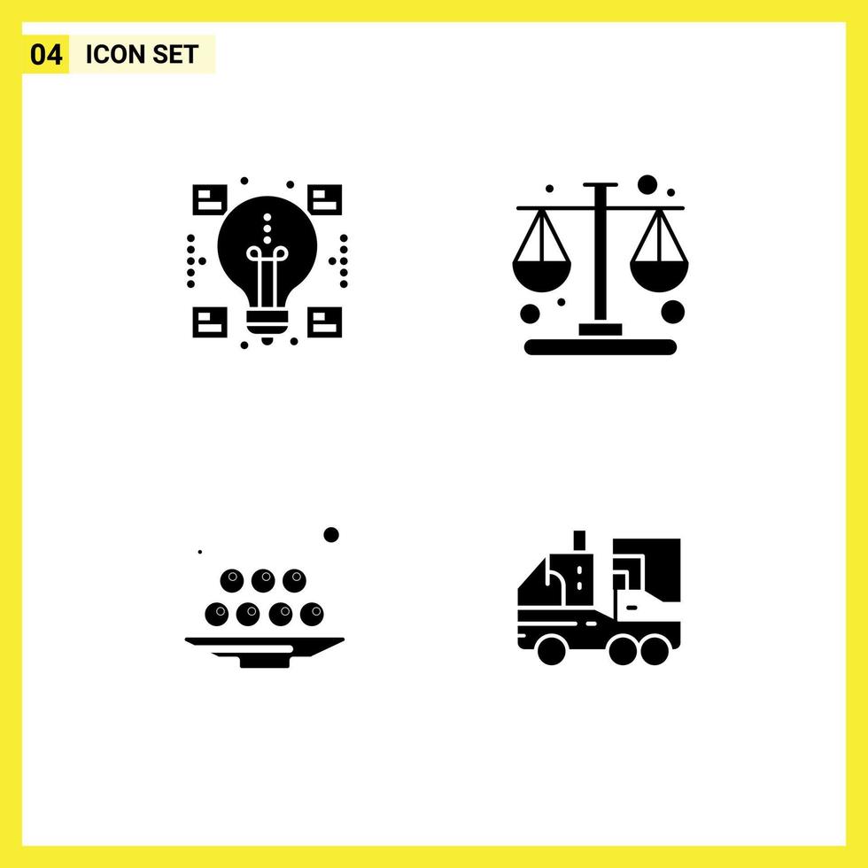 4 Thematic Vector Solid Glyphs and Editable Symbols of creative iftar sharing time meal Editable Vector Design Elements