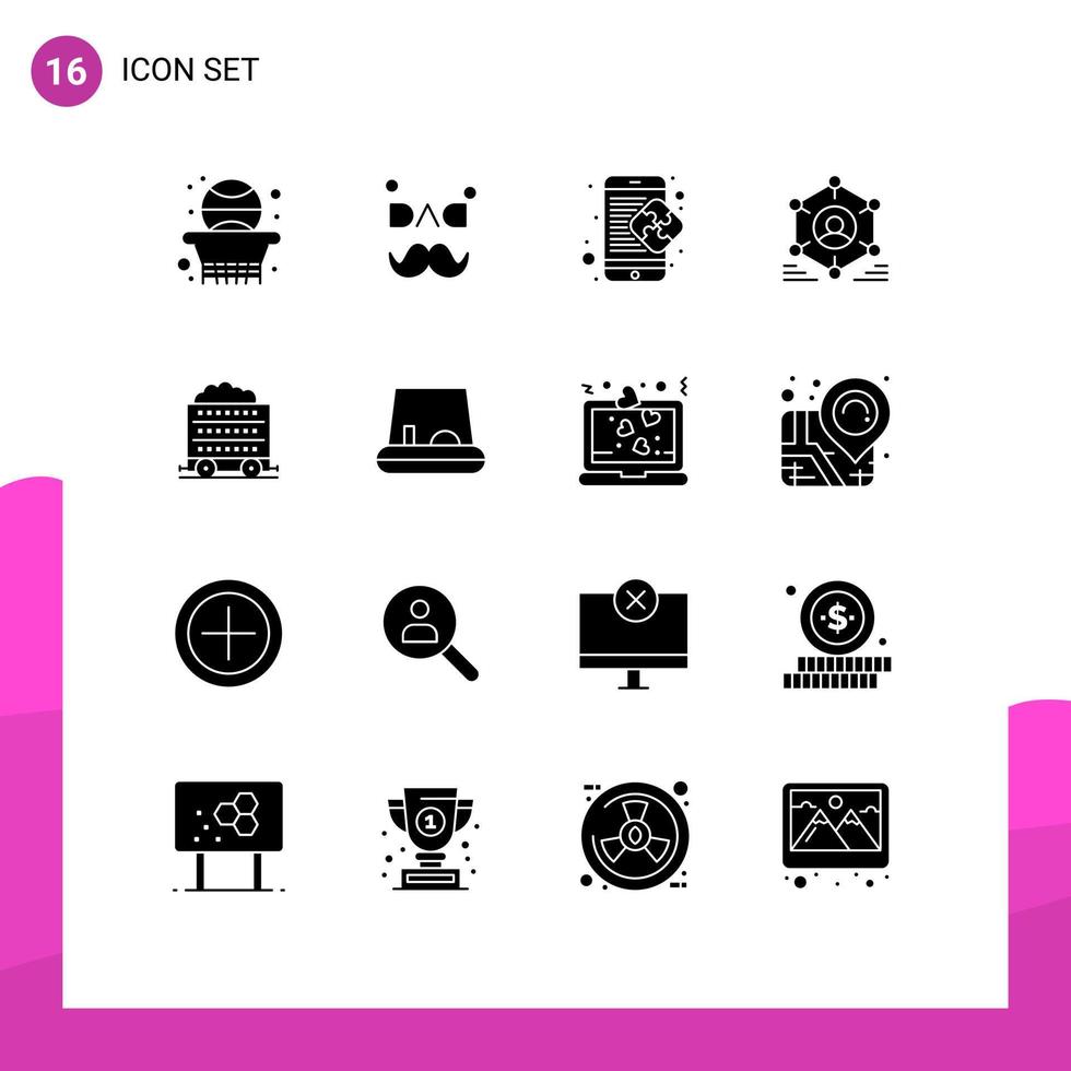moderno conjunto de dieciséis sólido glifos y símbolos tal como equipo grupo creativo usuario solución editable vector diseño elementos