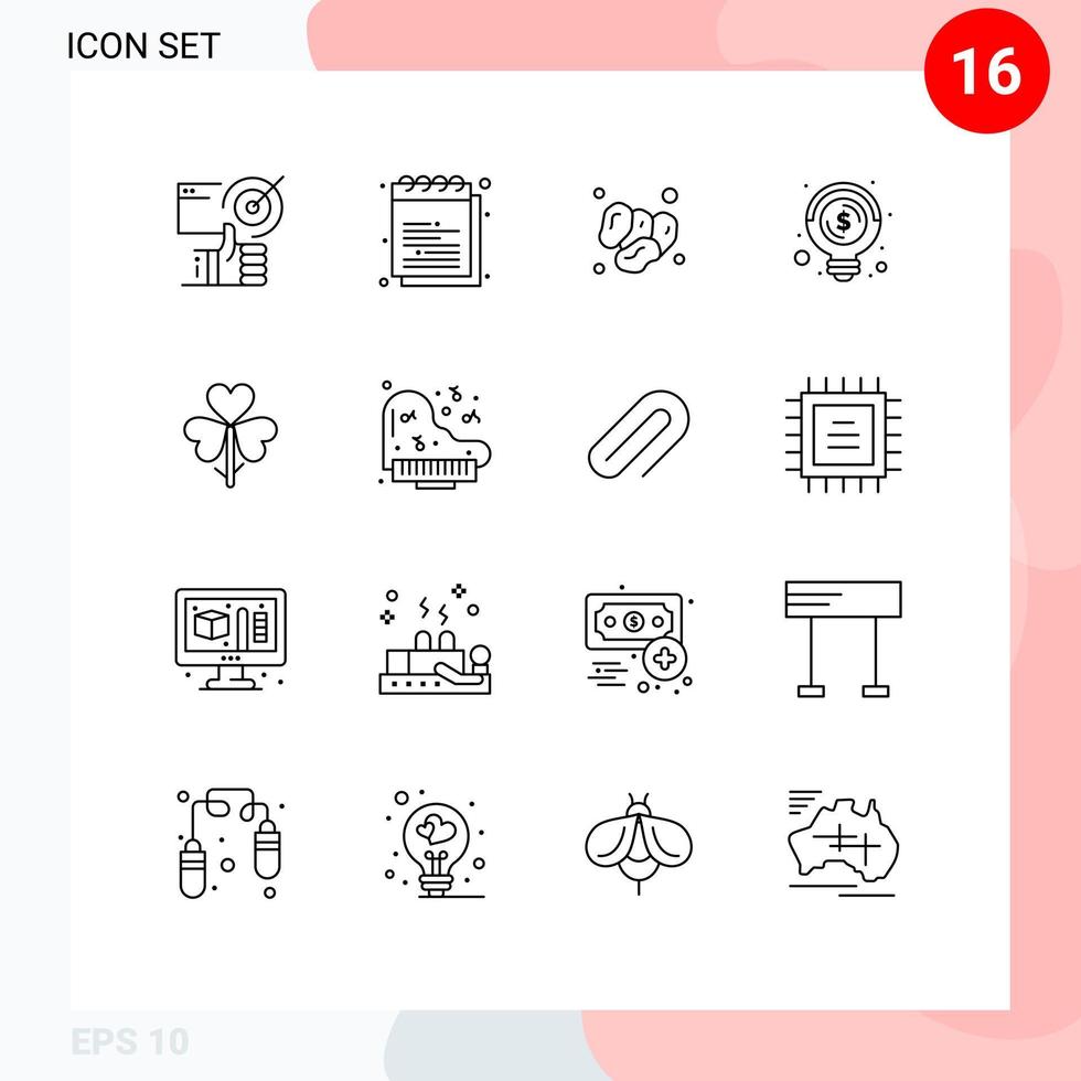 16 Universal Outlines Set for Web and Mobile Applications idea bulb study food islam Editable Vector Design Elements