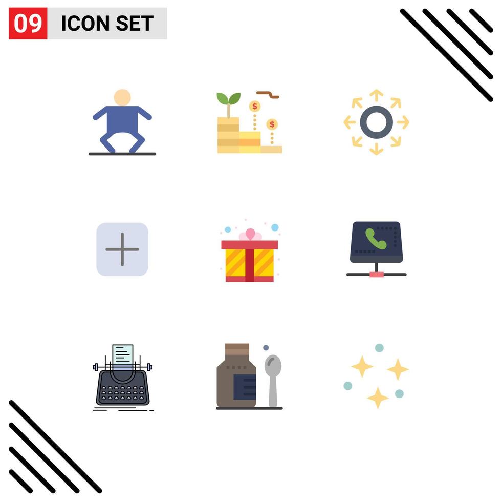 Flat Color Pack of 9 Universal Symbols of present gift data upload plus Editable Vector Design Elements