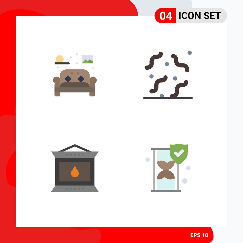 Pictogram Set of 4 Simple Flat Icons of chair fire living rotten lantern Editable Vector Design Elements