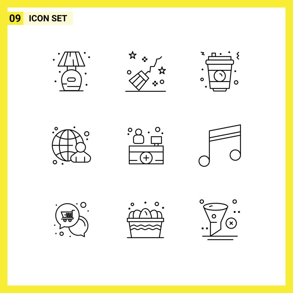 9 Thematic Vector Outlines and Editable Symbols of hospital receptionist internet soda human businessman Editable Vector Design Elements