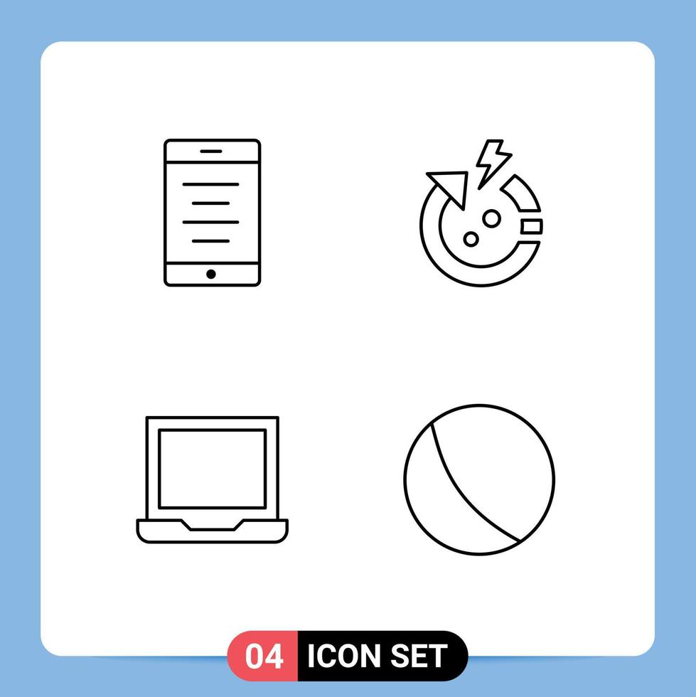 4 Universal Filledline Flat Colors Set for Web and Mobile Applications mobile laptop arrow world ball Editable Vector Design Elements