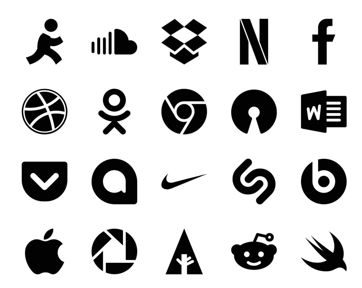20 Social Media Icon Pack Including apple shazam odnoklassniki nike pocket vector