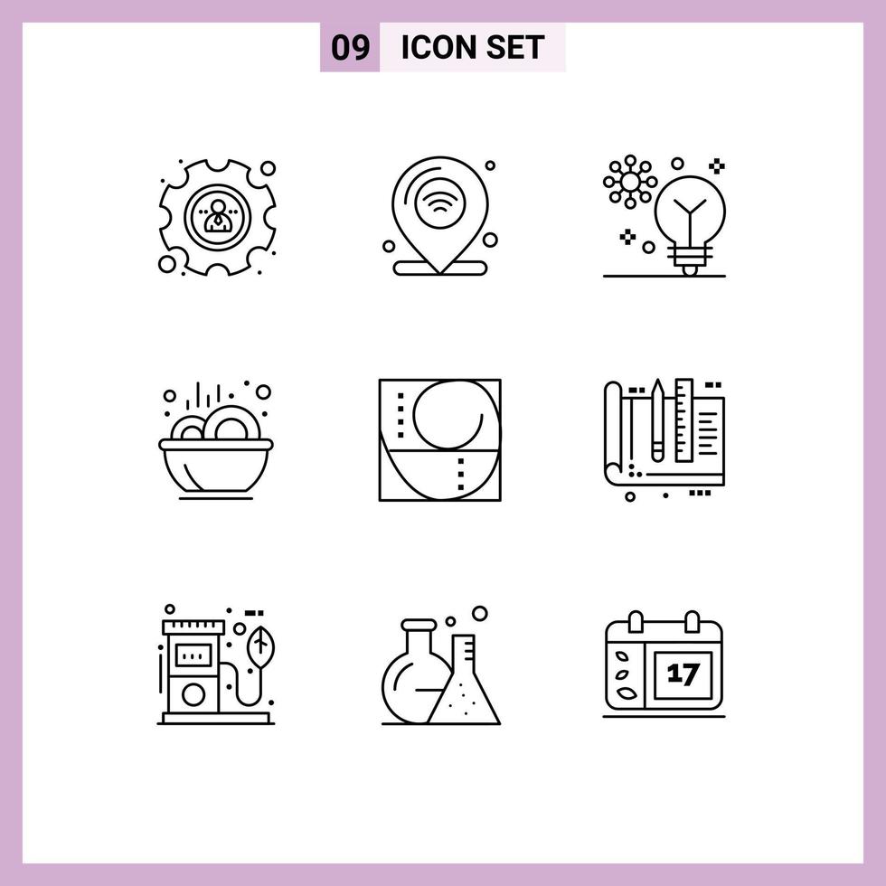 User Interface Pack of 9 Basic Outlines of golden ratio soup artificial intelligence food machine learning Editable Vector Design Elements