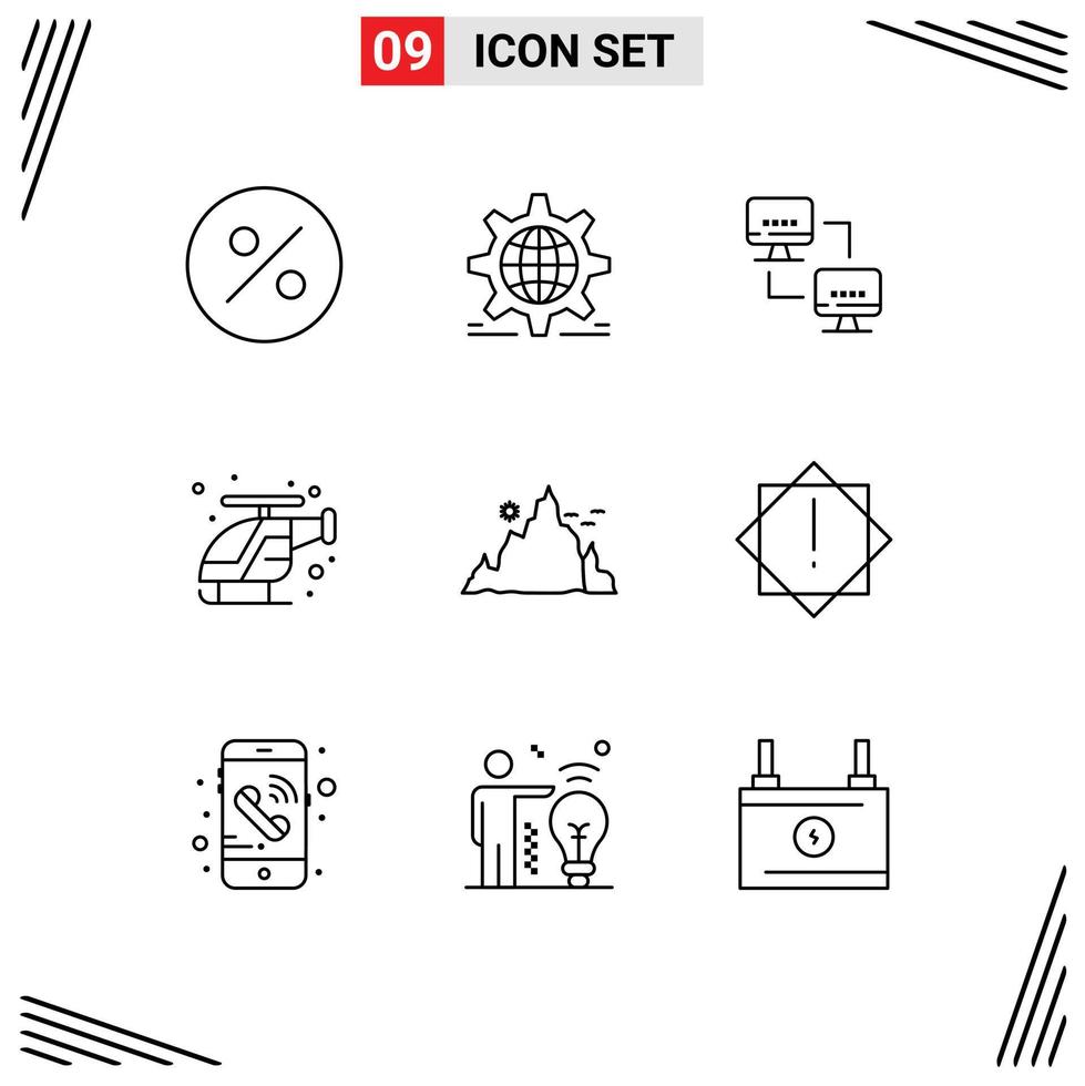 Stock Vector Icon Pack of 9 Line Signs and Symbols for hill mountain network help fast Editable Vector Design Elements