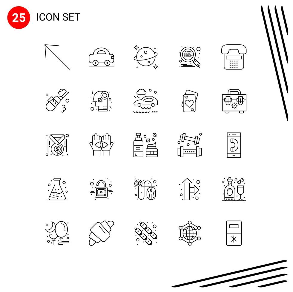 Group of 25 Modern Lines Set for device communication saturn call search Editable Vector Design Elements