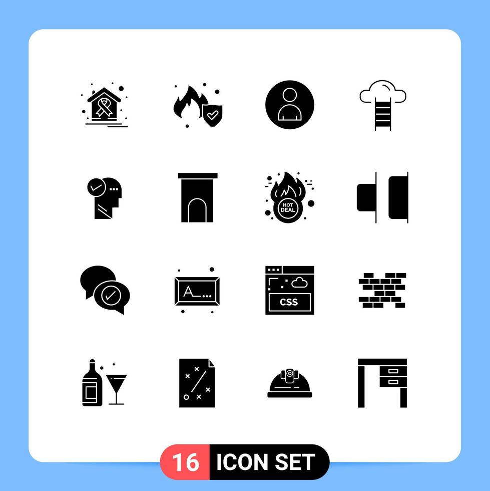 Universal Icon Symbols Group of 16 Modern Solid Glyphs of head interface human user stair Editable Vector Design Elements