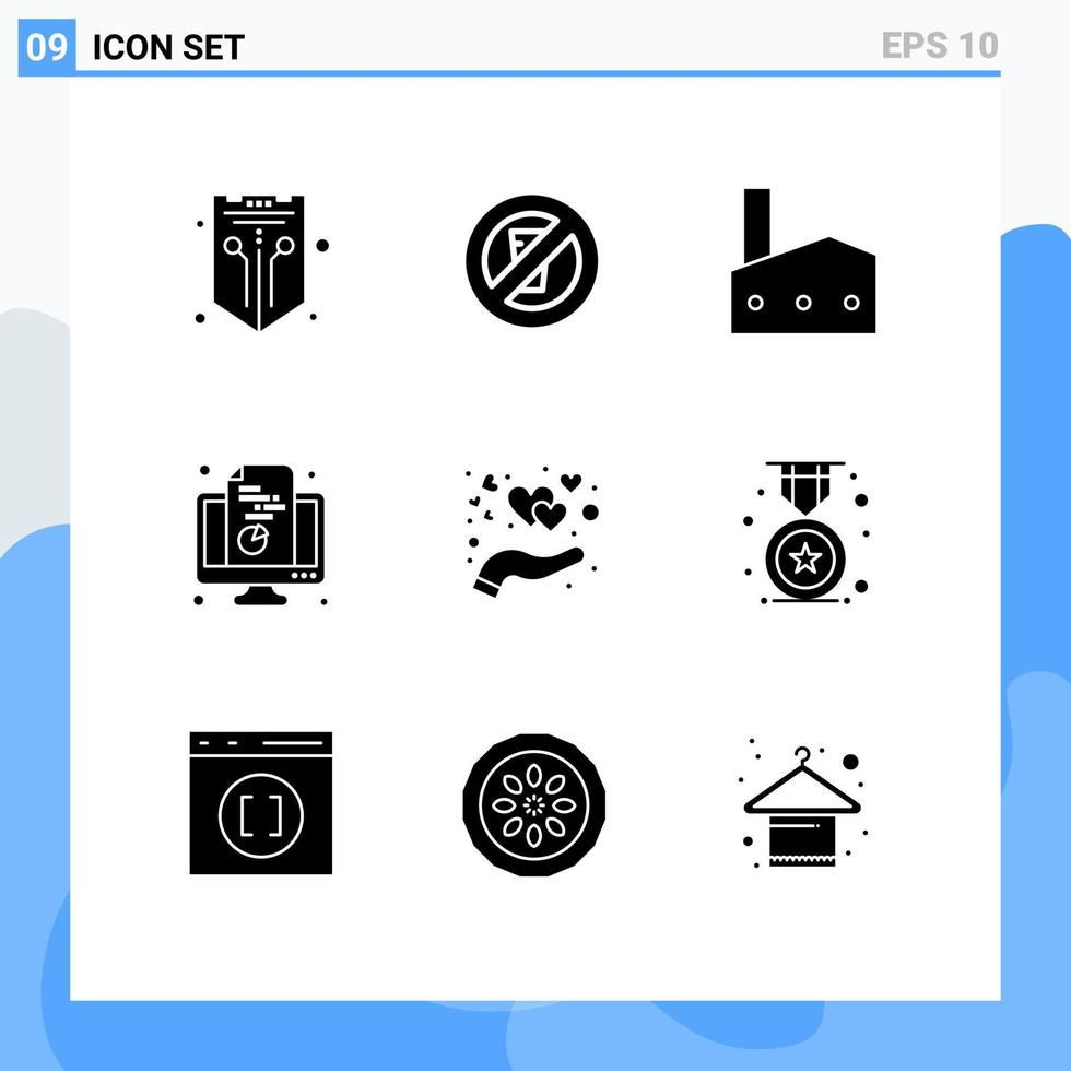 Pack of 9 Modern Solid Glyphs Signs and Symbols for Web Print Media such as pie computer ramadan chart industry Editable Vector Design Elements