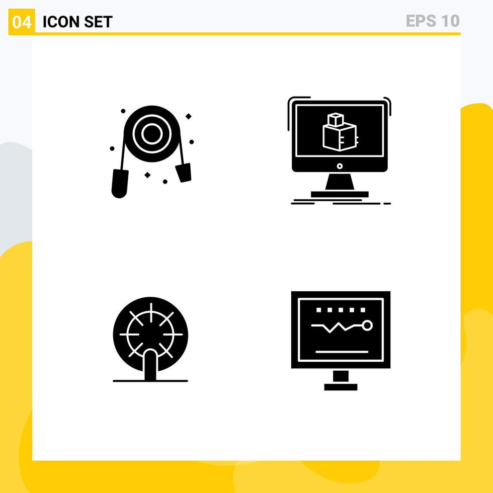 4 Universal Solid Glyph Signs Symbols of hose boat plumbing modelling ship Editable Vector Design Elements