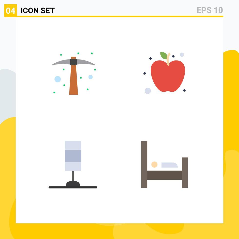 Modern Set of 4 Flat Icons Pictograph of hard work light tool healthy hotel Editable Vector Design Elements