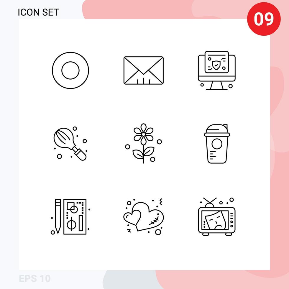 Stock Vector Icon Pack of 9 Line Signs and Symbols for nature flower screen mixer household Editable Vector Design Elements