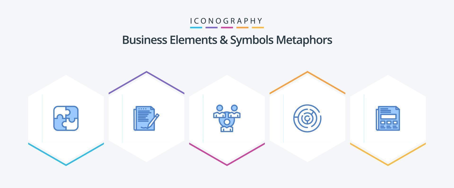 Business Elements And Symbols Metaphors 25 Blue icon pack including point. strategy. paper. arrow. communication vector