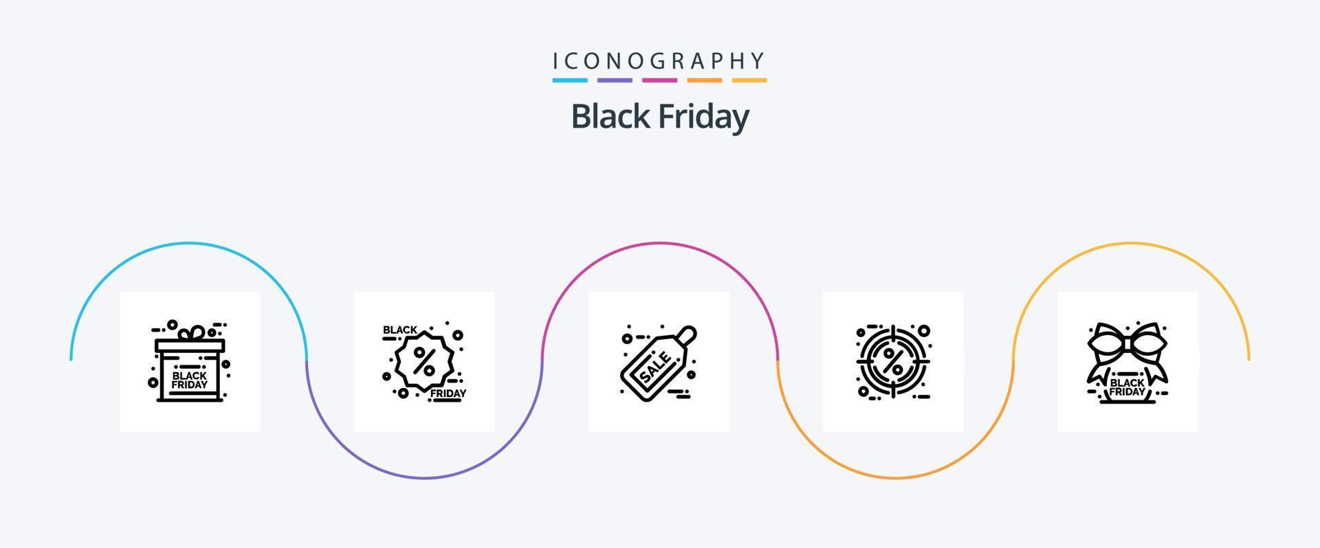 Black Friday Line 5 Icon Pack Including friday. target. christmas. percentage. hot vector