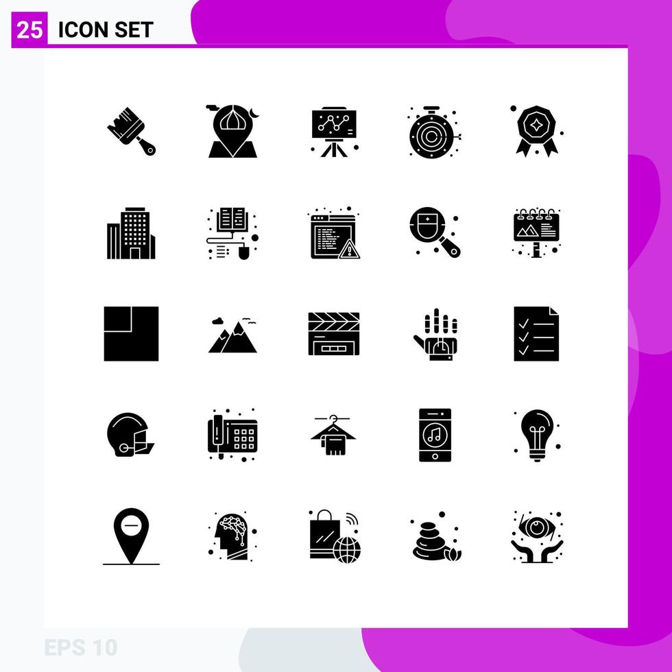 25 Universal Solid Glyph Signs Symbols of award aim map target graph Editable Vector Design Elements