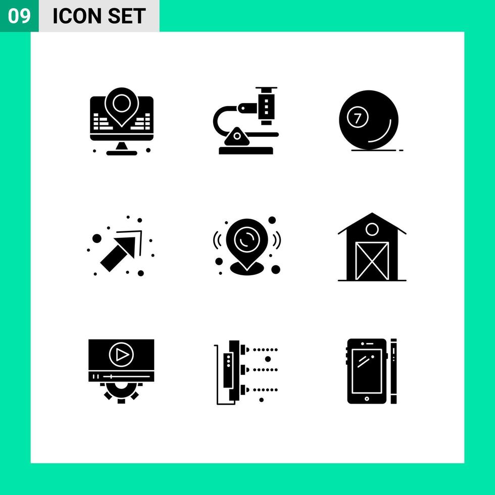 Pictogram Set of 9 Simple Solid Glyphs of pin up research arrow pool Editable Vector Design Elements