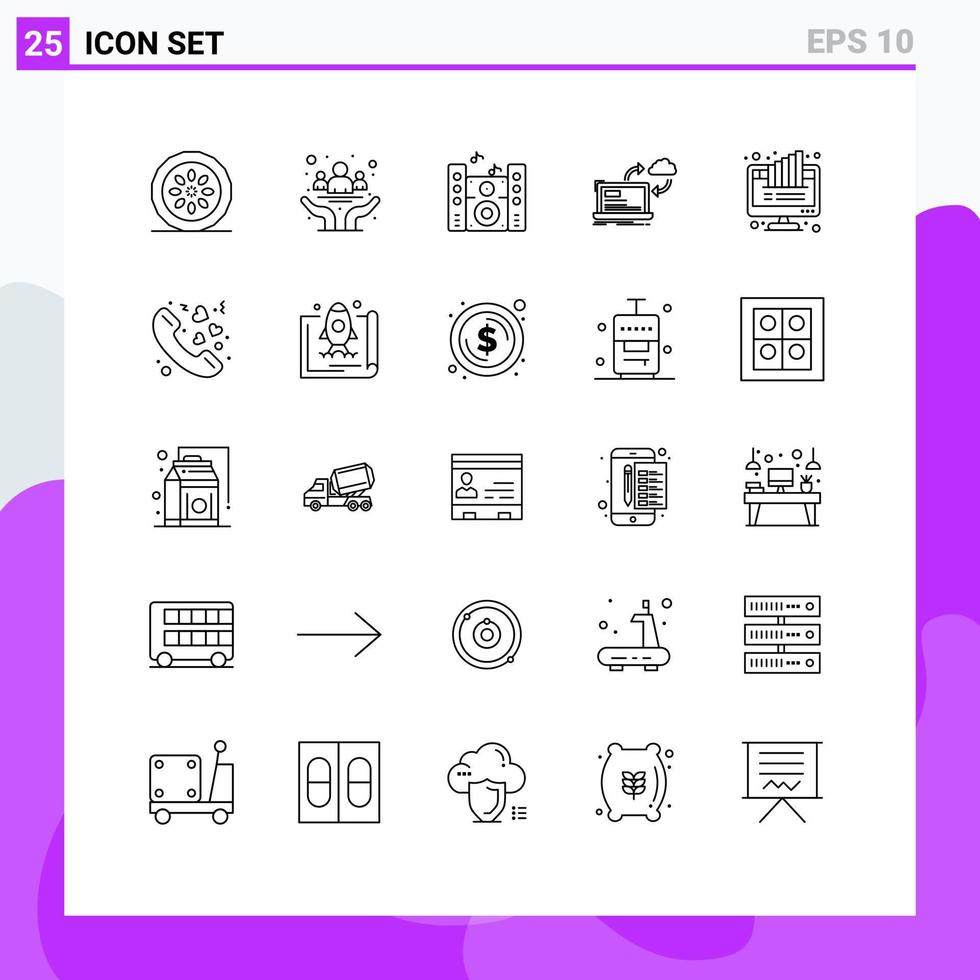 Line Pack of 25 Universal Symbols of arrows data day processing speaker Editable Vector Design Elements