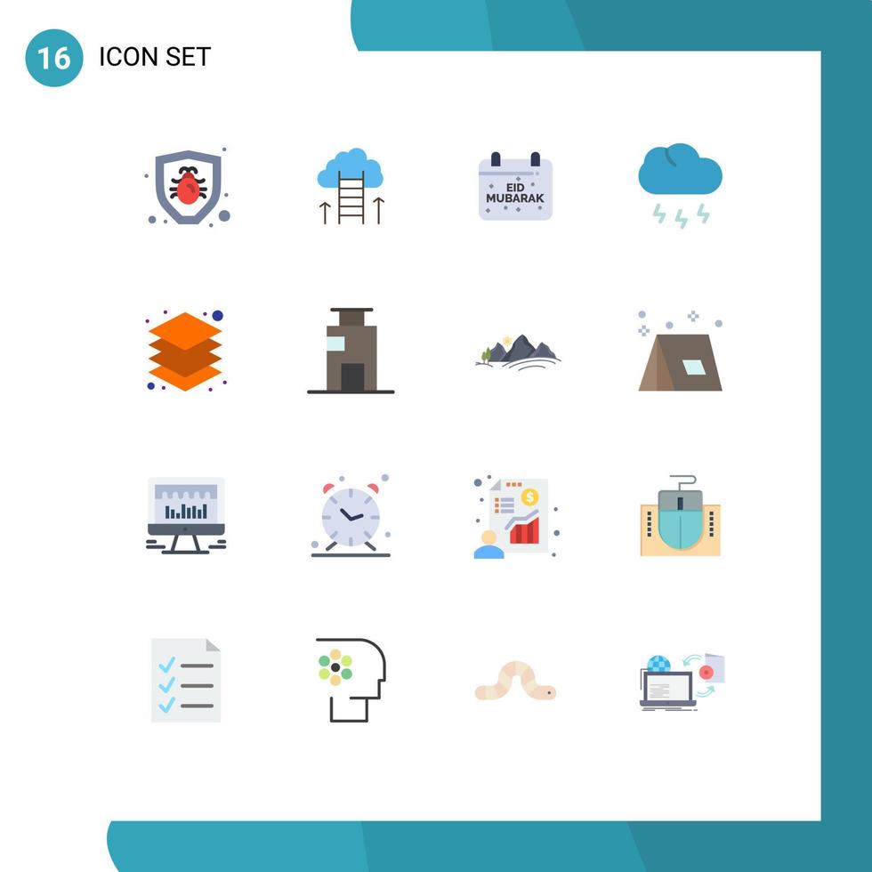 User Interface Pack of 16 Basic Flat Colors of layer storm calendar nature muslims Editable Pack of Creative Vector Design Elements