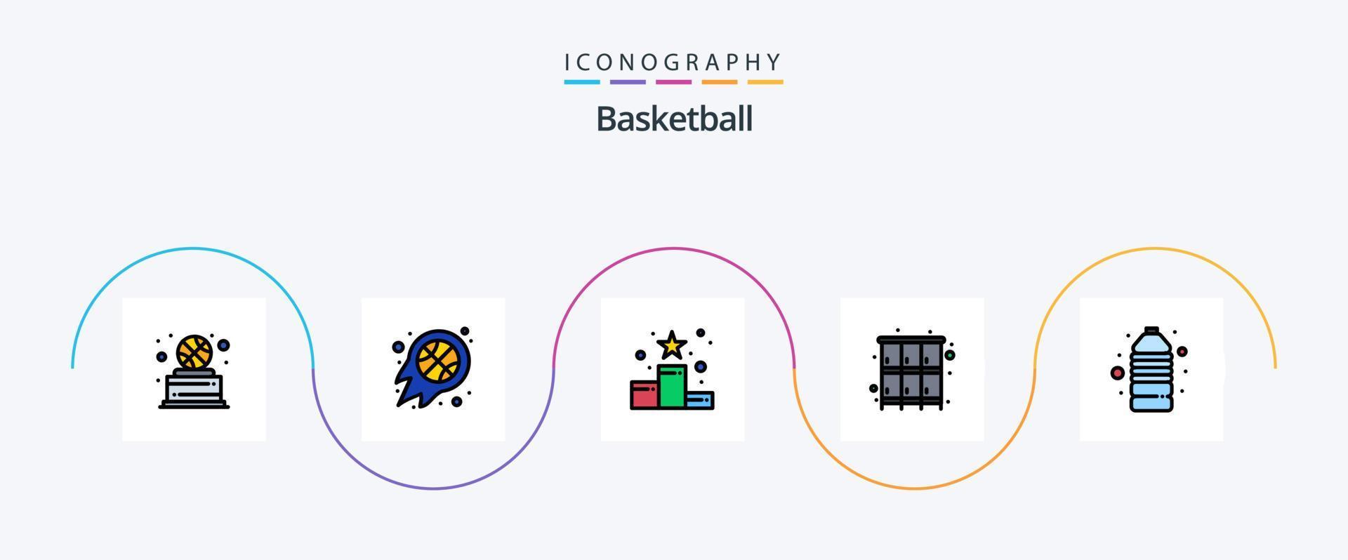 baloncesto línea lleno plano 5 5 icono paquete incluso deporte. armario. deporte. gabinete. clasificación vector