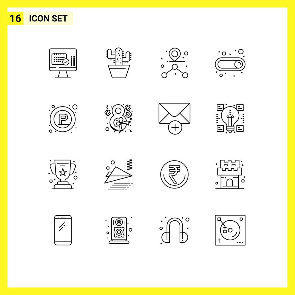 Editable Vector Line Pack of 16 Simple Outlines of place signs destination parking switch Editable Vector Design Elements