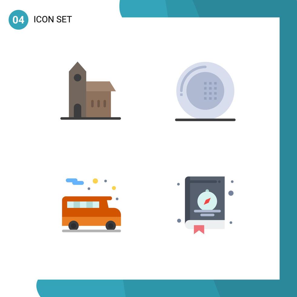 Group of 4 Flat Icons Signs and Symbols for building plate historic drinks school Editable Vector Design Elements