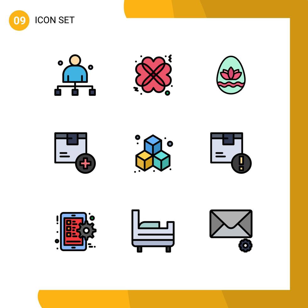 Pack of 9 Modern Filledline Flat Colors Signs and Symbols for Web Print Media such as product delivery date box holidays Editable Vector Design Elements