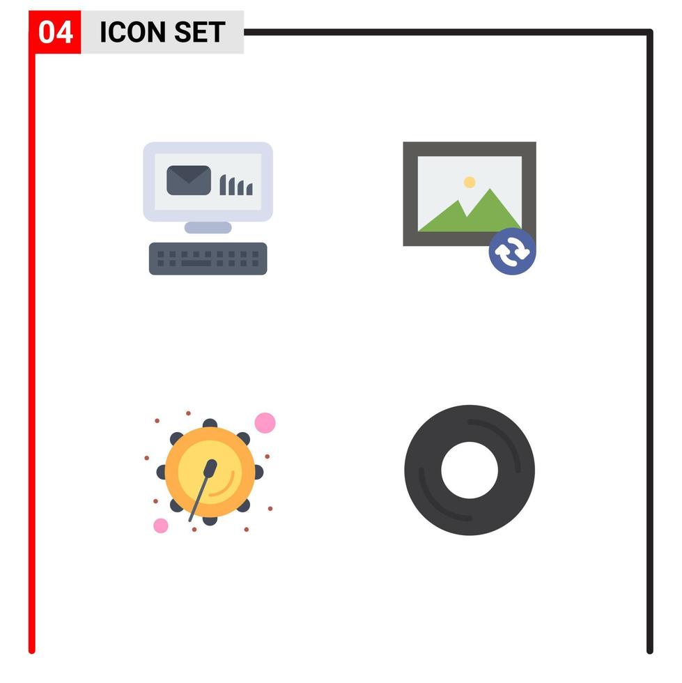 Set of 4 Vector Flat Icons on Grid for email parade message sync devices Editable Vector Design Elements