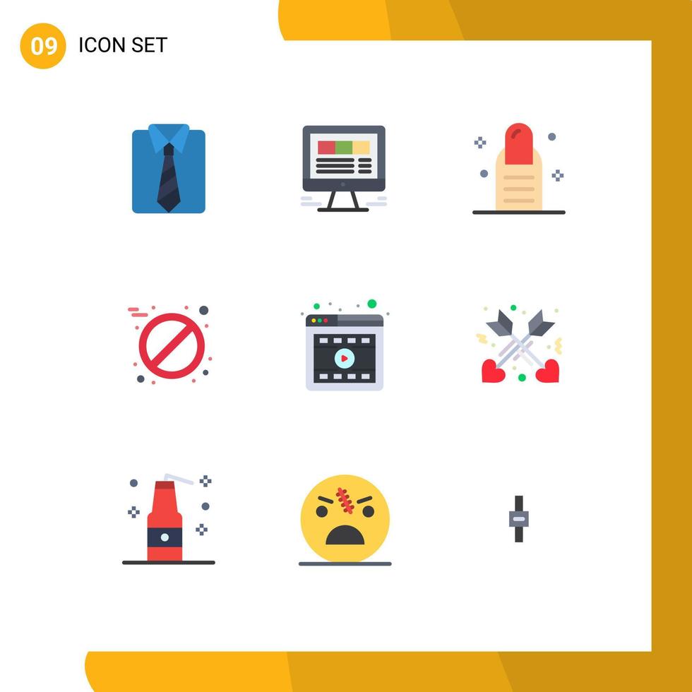 9 9 plano color concepto para sitios web móvil y aplicaciones vídeo navegador web tableta aspirina editable vector diseño elementos