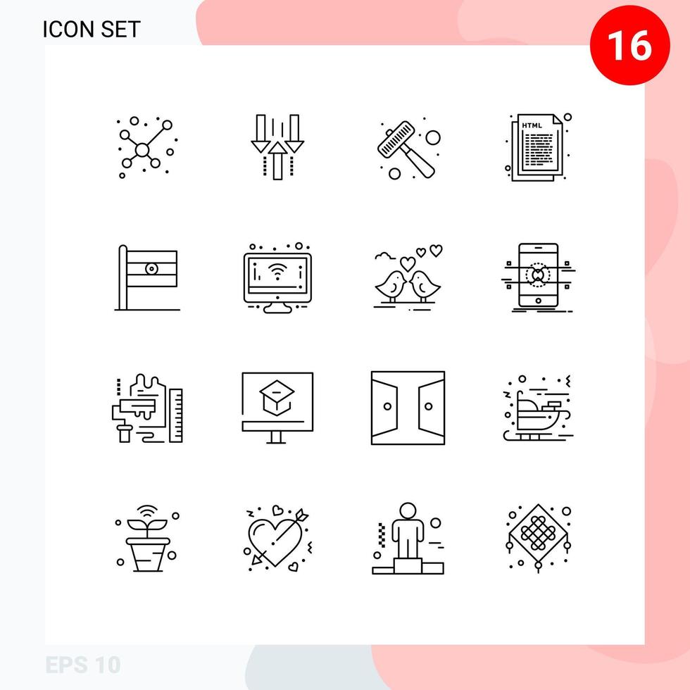 16 Universal Outlines Set for Web and Mobile Applications indian web hammer html coding Editable Vector Design Elements