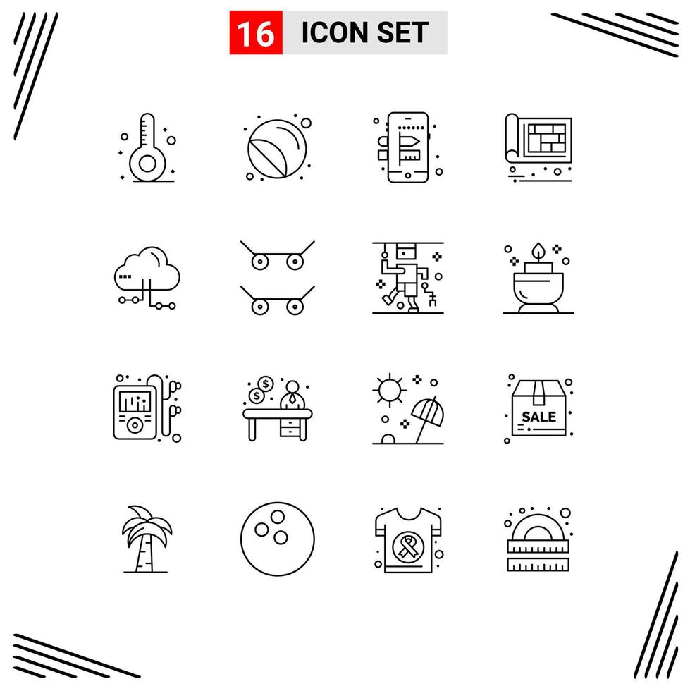 16 Universal Outline Signs Symbols of cloud design stamp construction architectural Editable Vector Design Elements