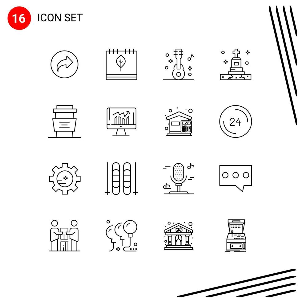 16 Outline concept for Websites Mobile and Apps beverages grave season funeral party Editable Vector Design Elements