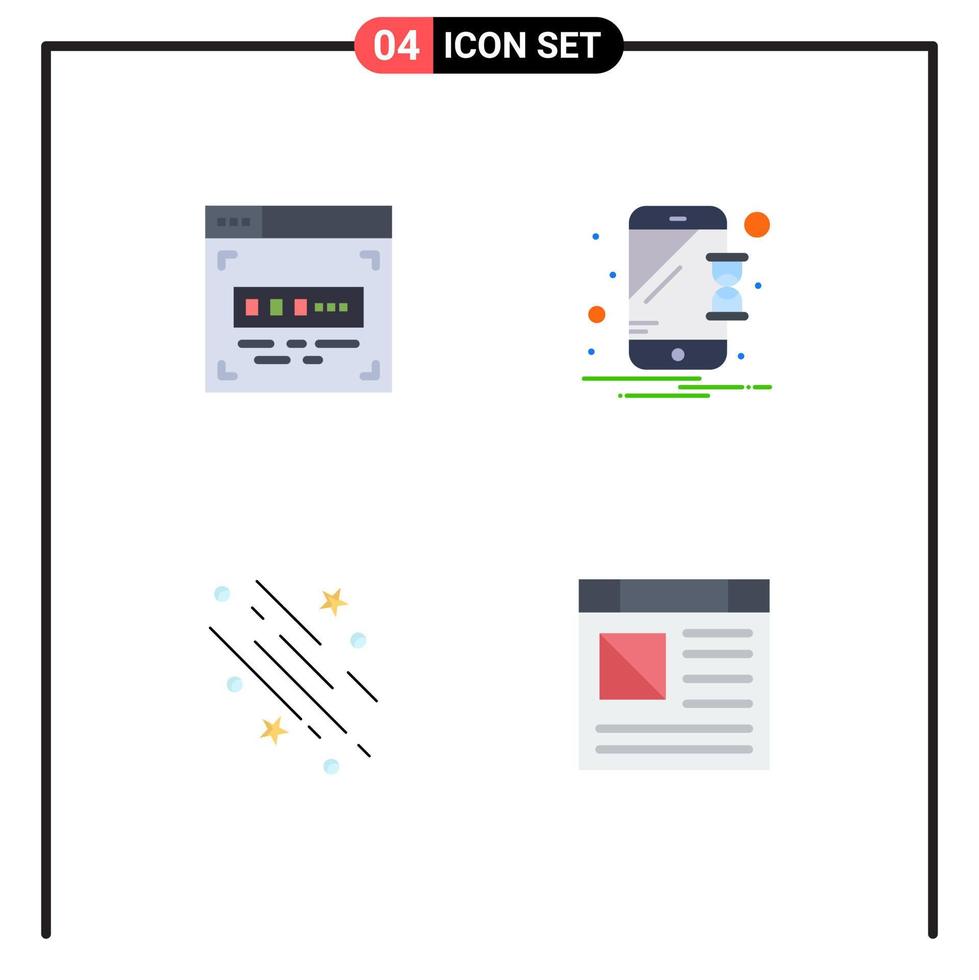 Modern Set of 4 Flat Icons Pictograph of code falling device notification stars Editable Vector Design Elements