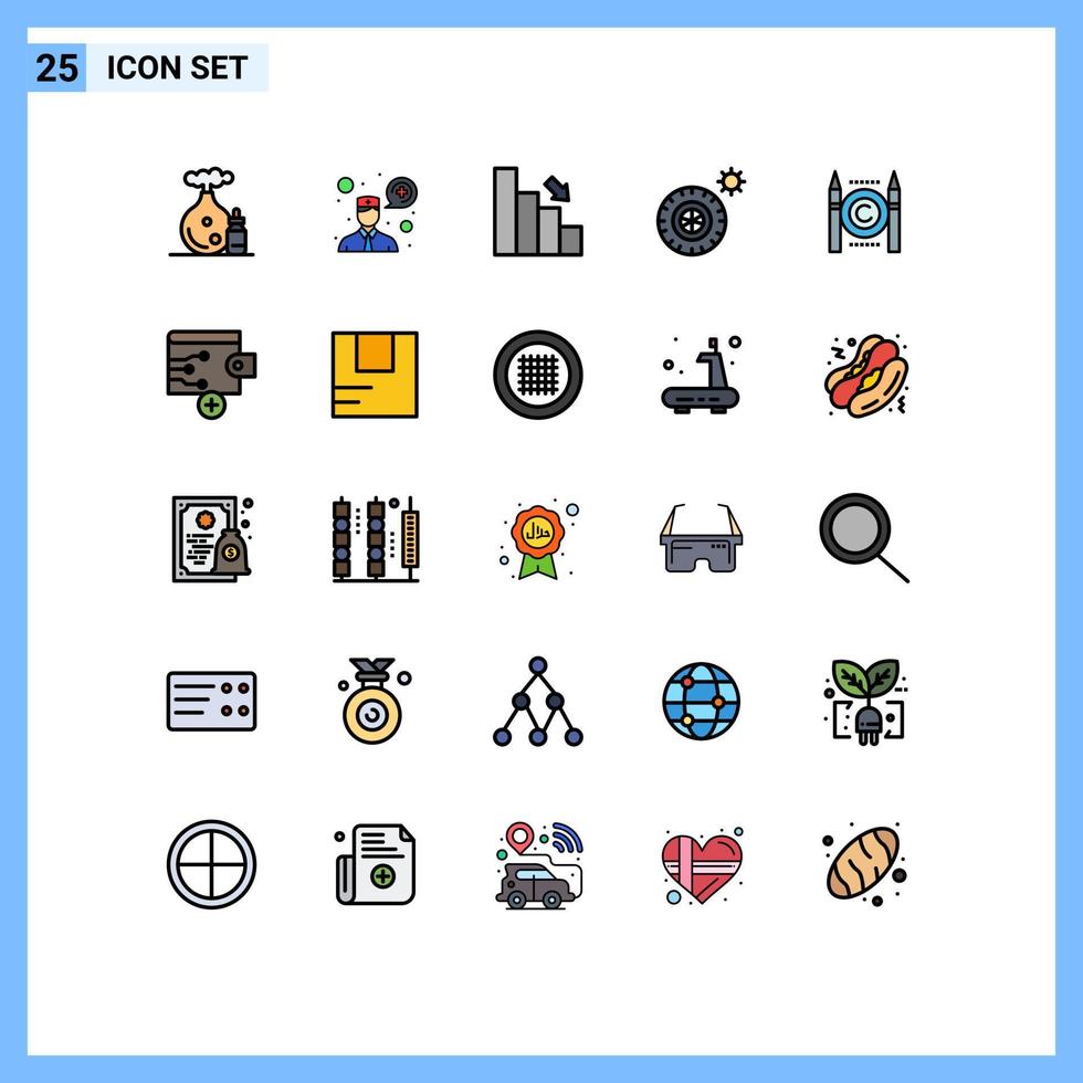 Set of 25 Modern UI Icons Symbols Signs for copyright business business wheel summer Editable Vector Design Elements