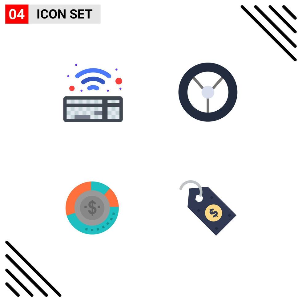4 User Interface Flat Icon Pack of modern Signs and Symbols of keyboard finance wheel analysis report Editable Vector Design Elements