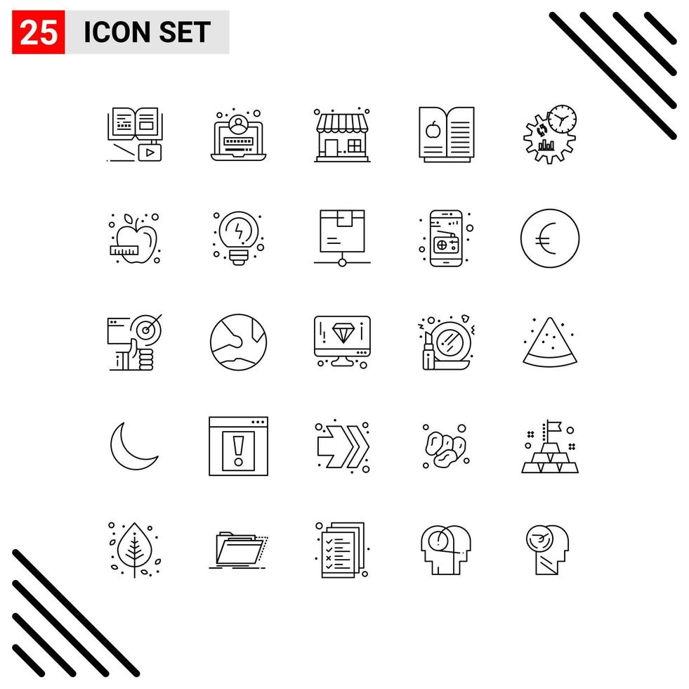 25 Creative Icons Modern Signs and Symbols of apple management market store engineering science Editable Vector Design Elements