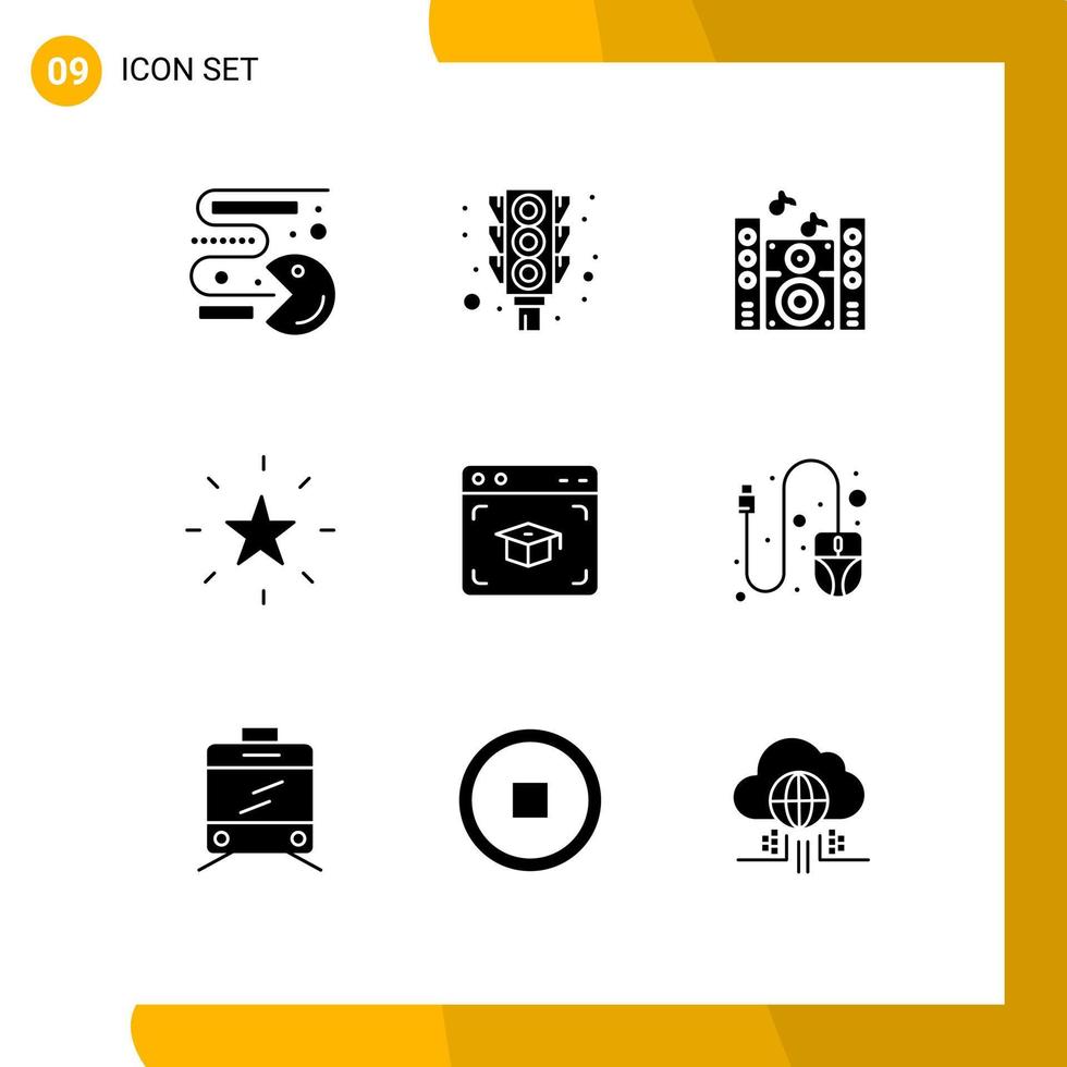 Set of 9 Modern UI Icons Symbols Signs for education web music star favorite Editable Vector Design Elements