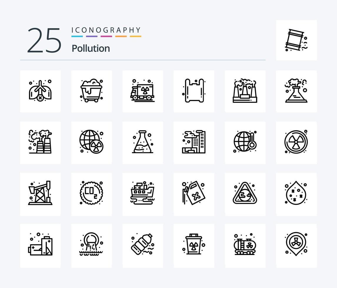 Pollution 25 Line icon pack including factory. production. truck. pollution. pollution vector