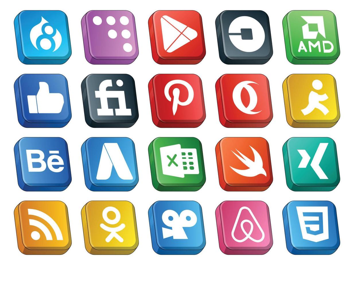 20 Social Media Icon Pack Including xing excel like adwords aim vector