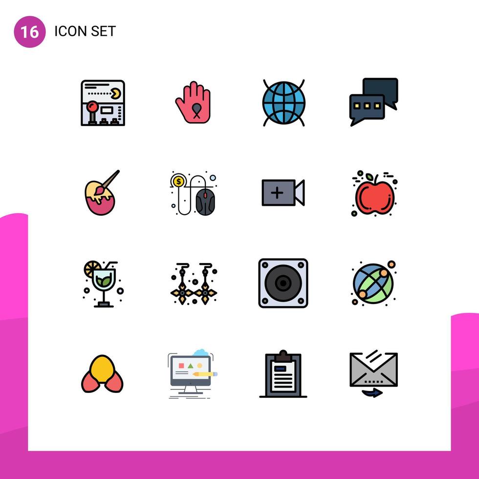 Mobile Interface Flat Color Filled Line Set of 16 Pictograms of egg brush internet mail chatting Editable Creative Vector Design Elements
