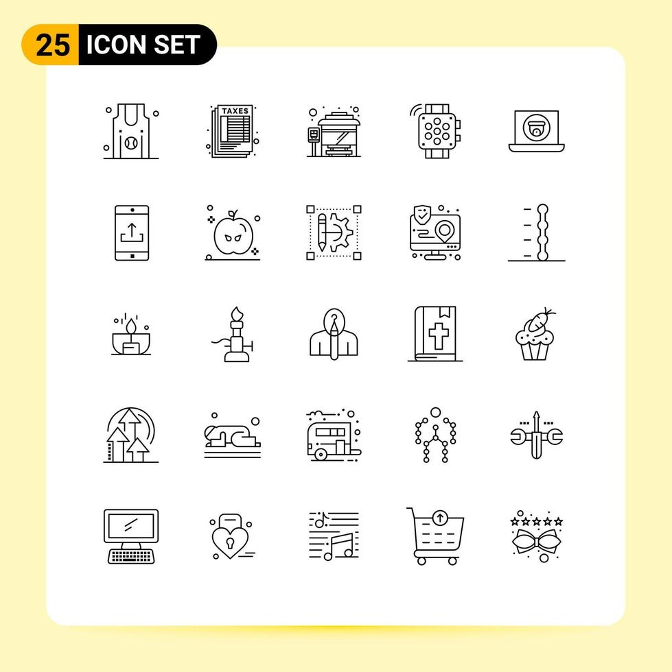 Group of 25 Modern Lines Set for video multimedia bus education hand watch Editable Vector Design Elements