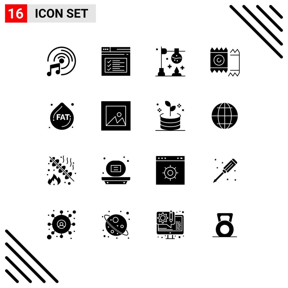 Pack of 16 Modern Solid Glyphs Signs and Symbols for Web Print Media such as droop valentine burner lover condom Editable Vector Design Elements
